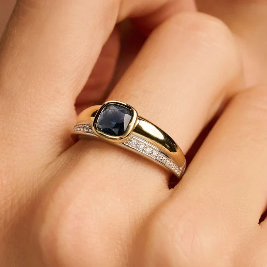 Ti Sento Two-Tone Blue Cushion Ring Sz 7