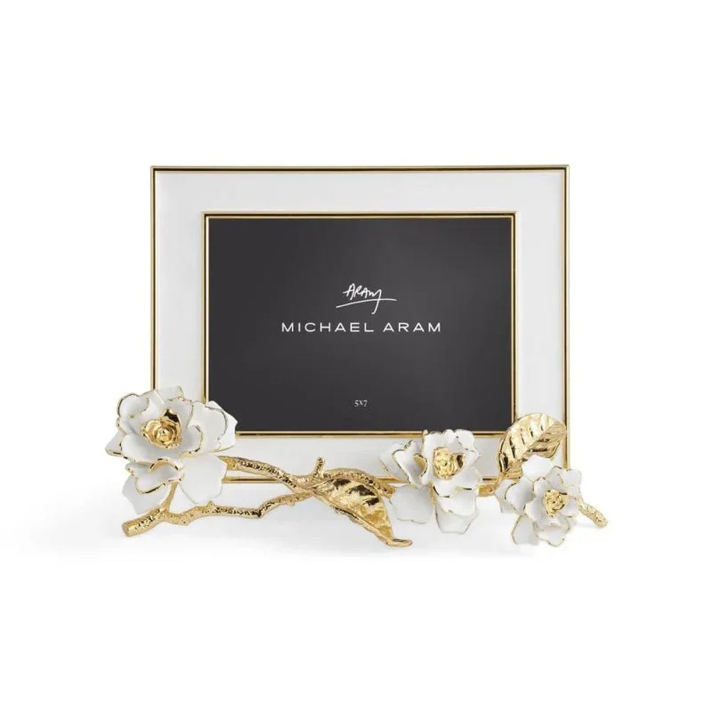 Decorative photo frame with floral design on a white background