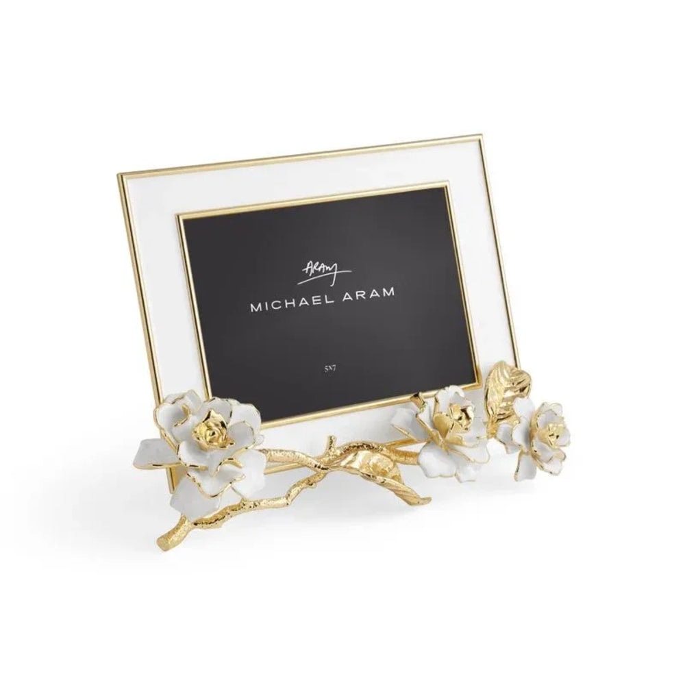 Decorative photo frame with floral design and 'Michael Aram' branding on a white background