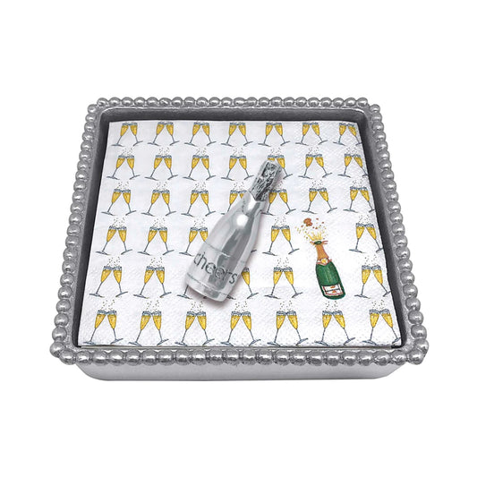 Mariposa Holiday Champagne Beaded Napkin Box Set