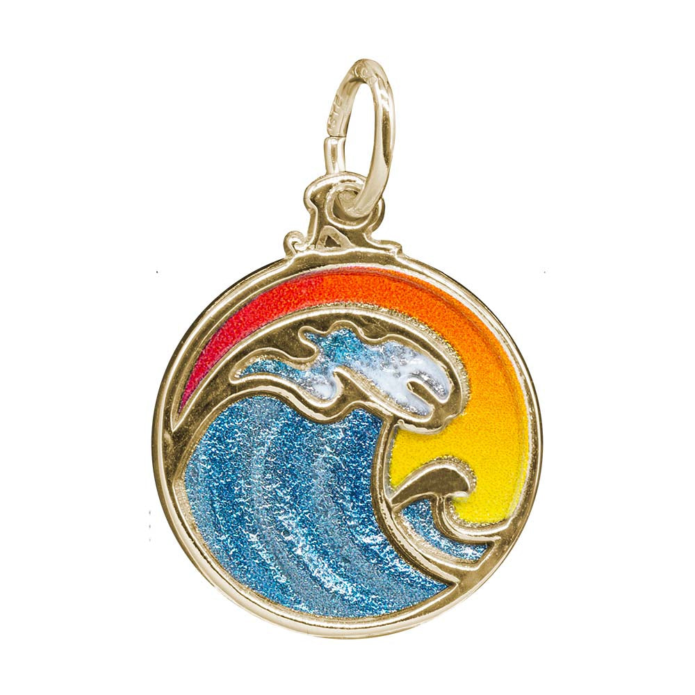 Gold Charm with Painted Sky and Wave Motif