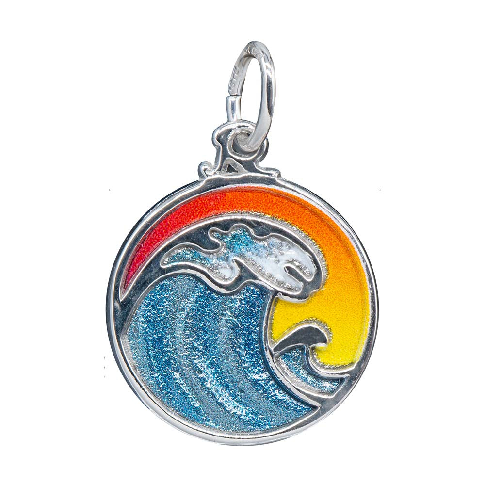 Silver Charm with Painted Sky and Wave Motif
