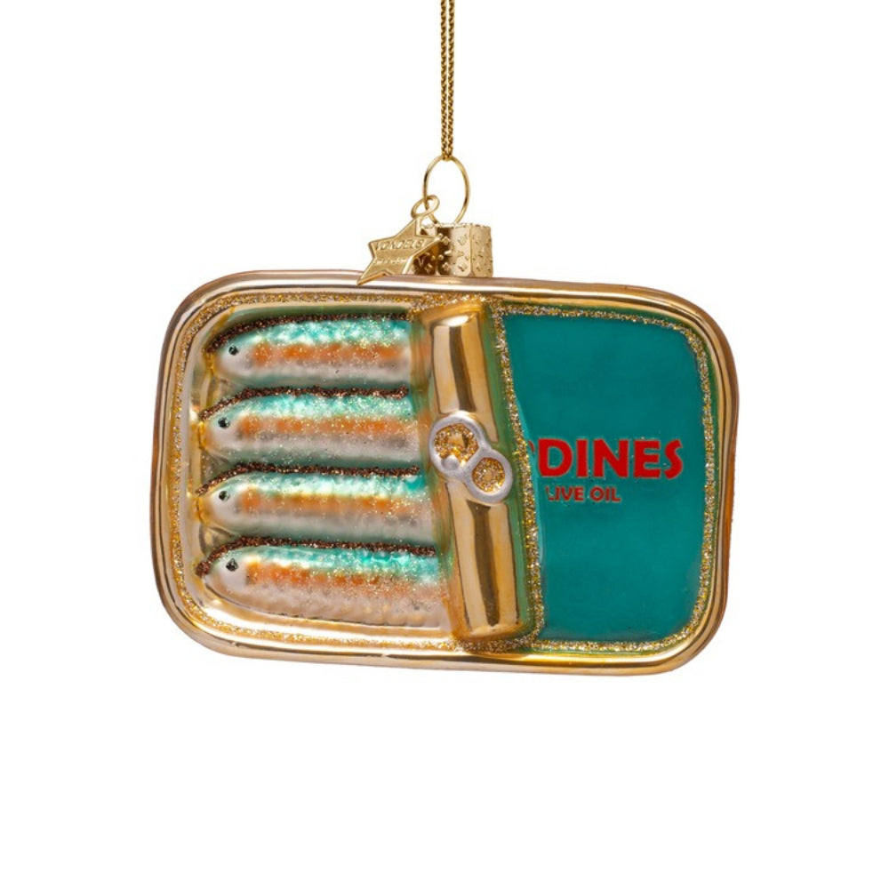Fishing lure box ornament with lures inside on a white background