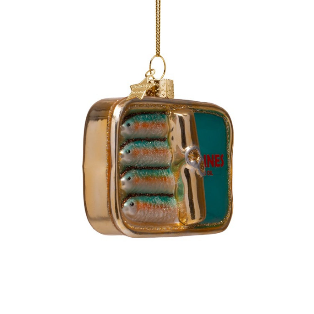 Decorative fishing lure box ornament with gold frame on a white background