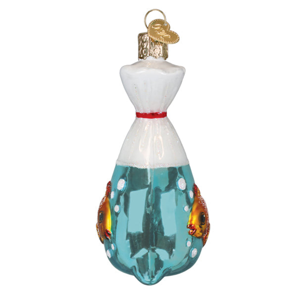 Decorative ornament shaped like a plastic bag with goldfish on a white background