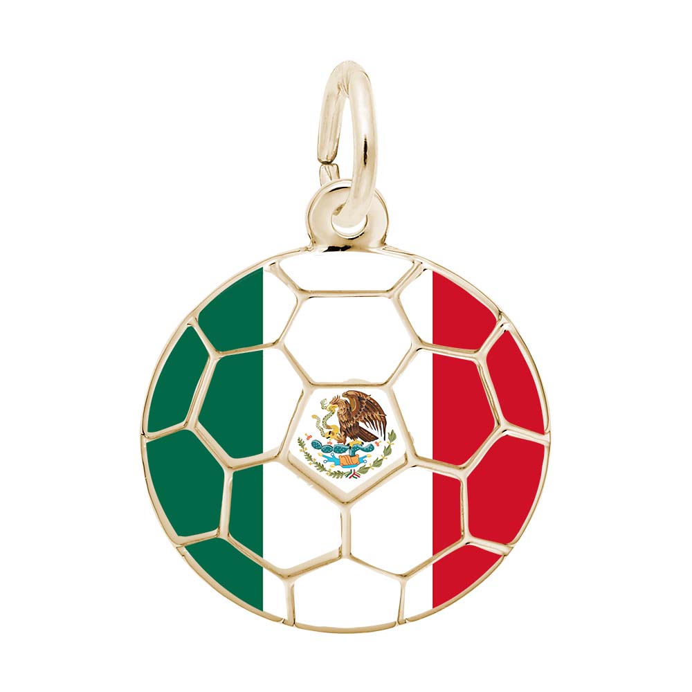 Round Mexican Flag Charm with Gold Soccer Ball markings on a white background