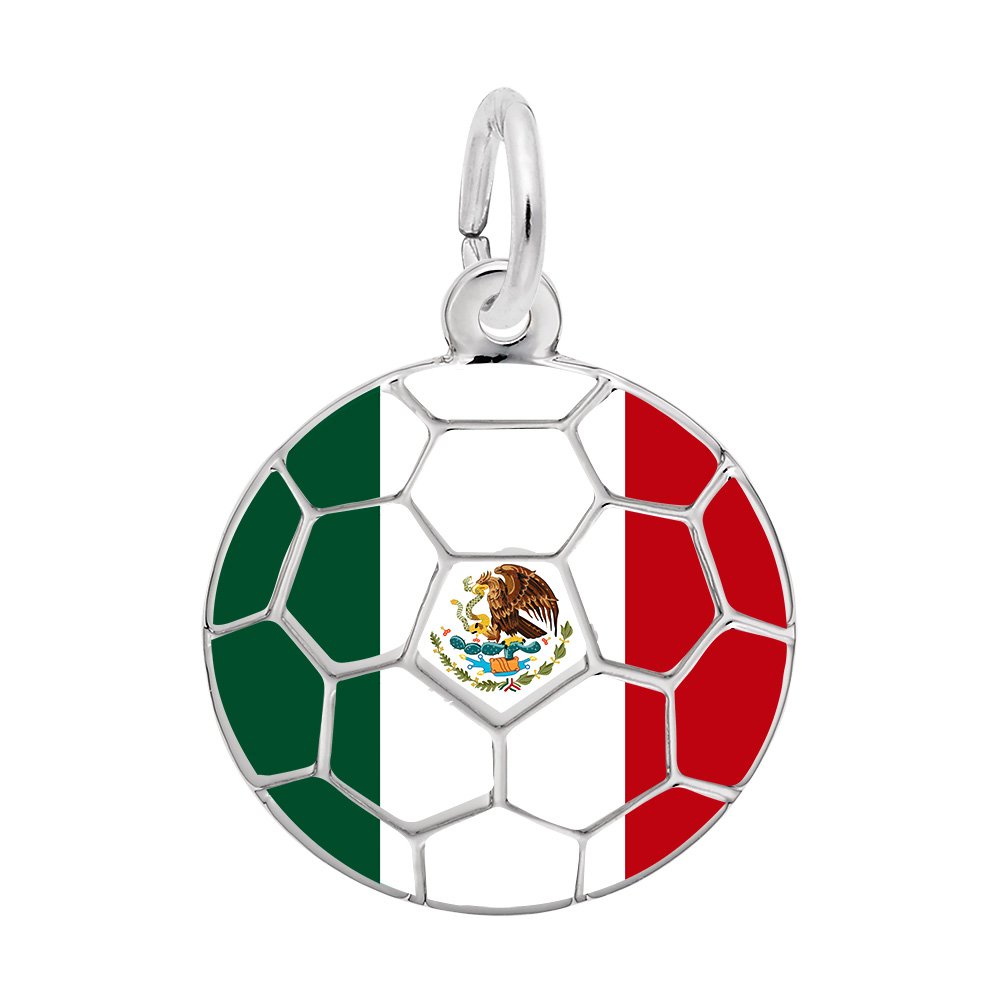 Round Mexican Flag Charm with Silver Soccer Ball markings on a white background