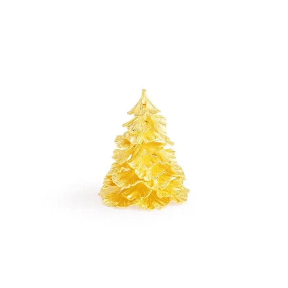 A small gold ginkgo tree on a white background. 