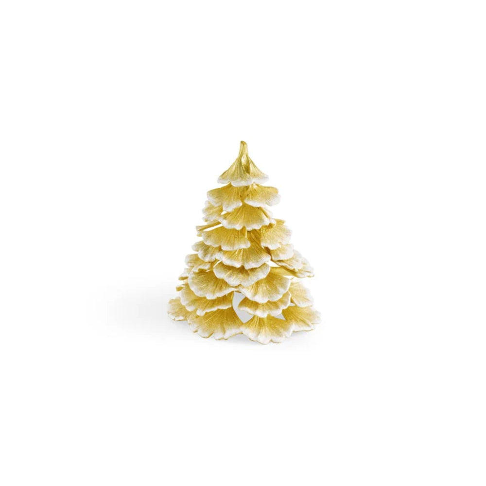 Gold Christmas tree decoration on a white background