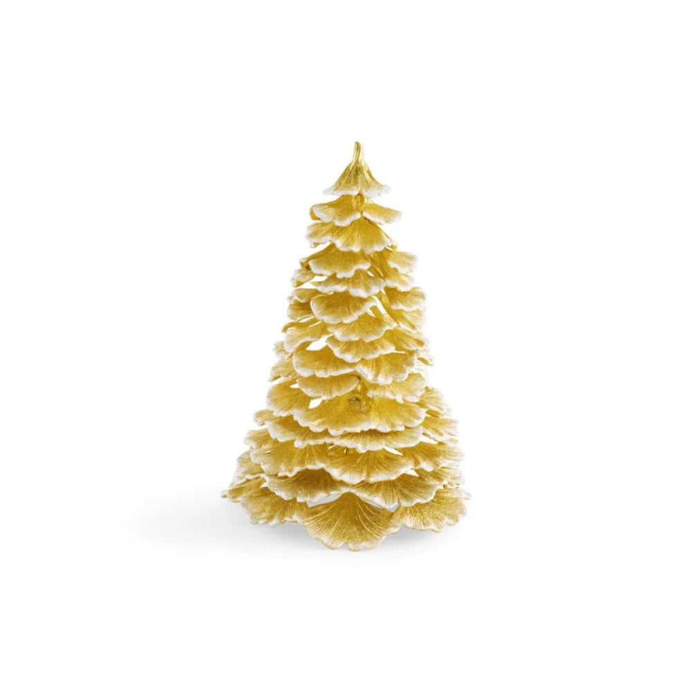 Gold Christmas tree decoration on a white background