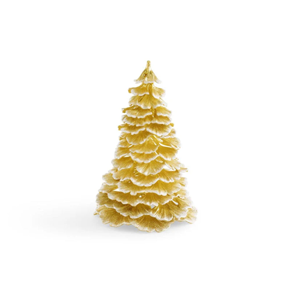 Gold Christmas tree decoration on a white background