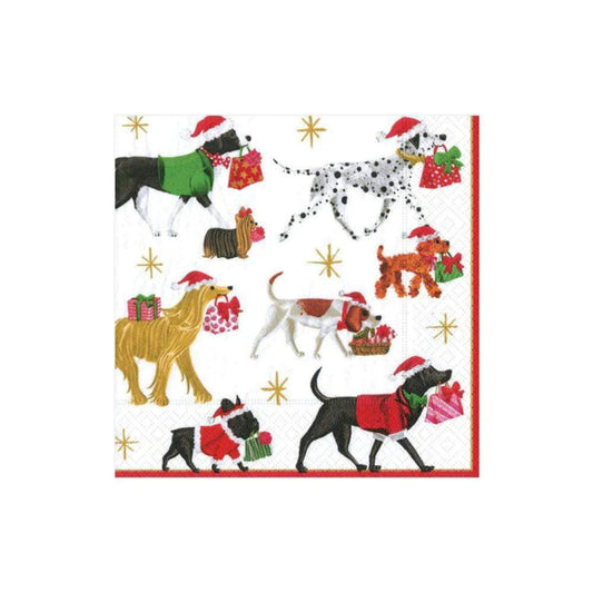 Caspari Christmas Delivery Paper Cocktail Napkins in White - Set of 20