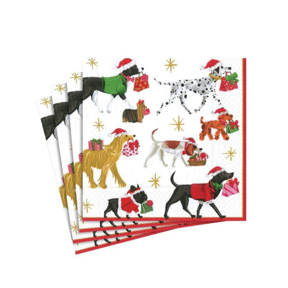 Caspari Christmas Delivery Paper Cocktail Napkins in White - Set of 20