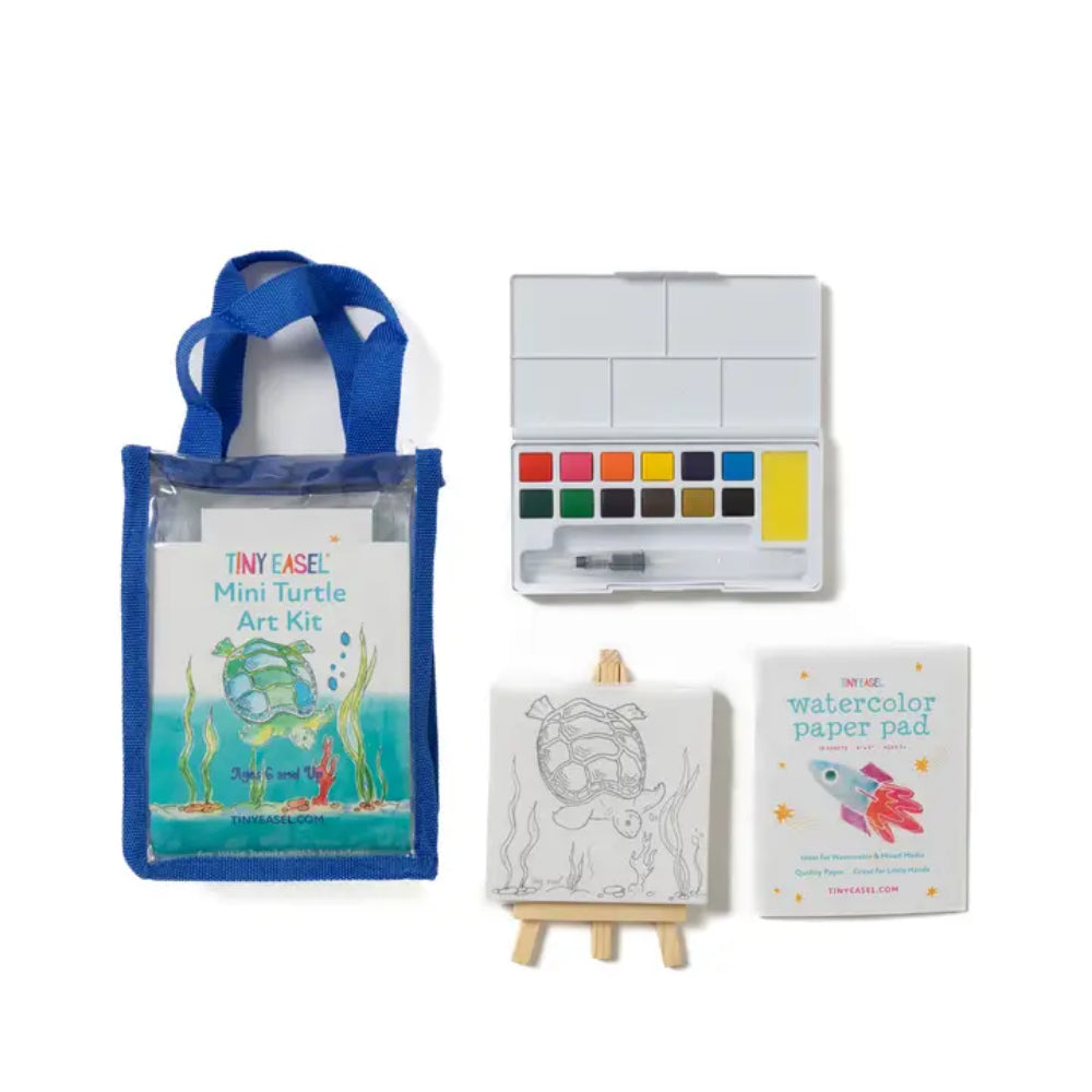 A mini turtle art kit on a white background. 