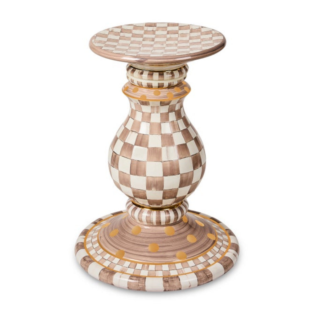 MacKenzie Childs Mocha Check Ceramic Pedestal Table Base - Online Only
