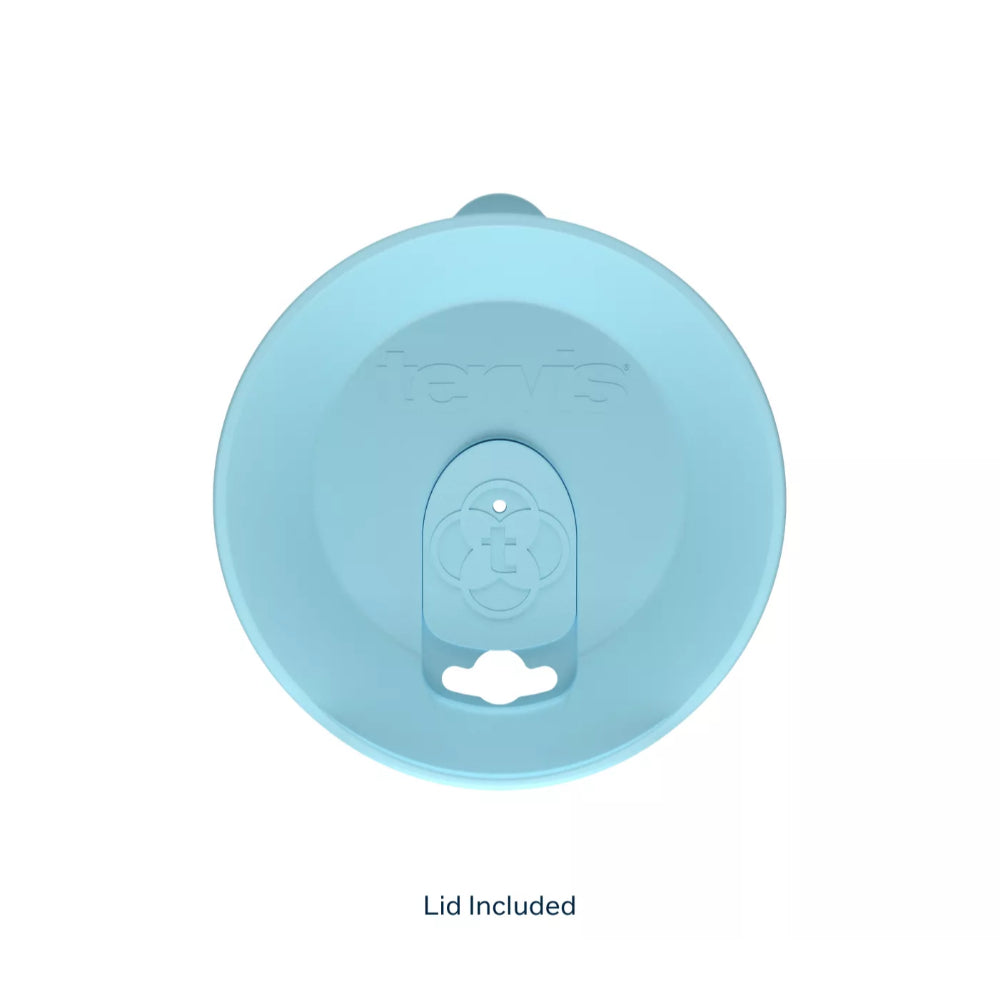 Light blue lid with brand logo on a white background