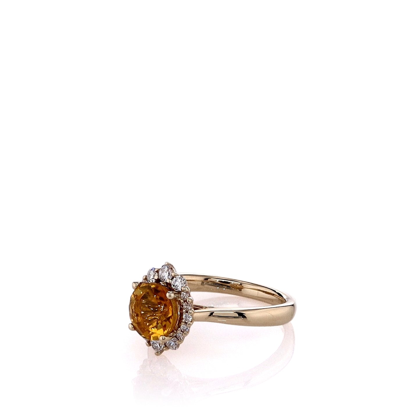 14k Yellow Gold Round Citrine and Diamond Halo Ring