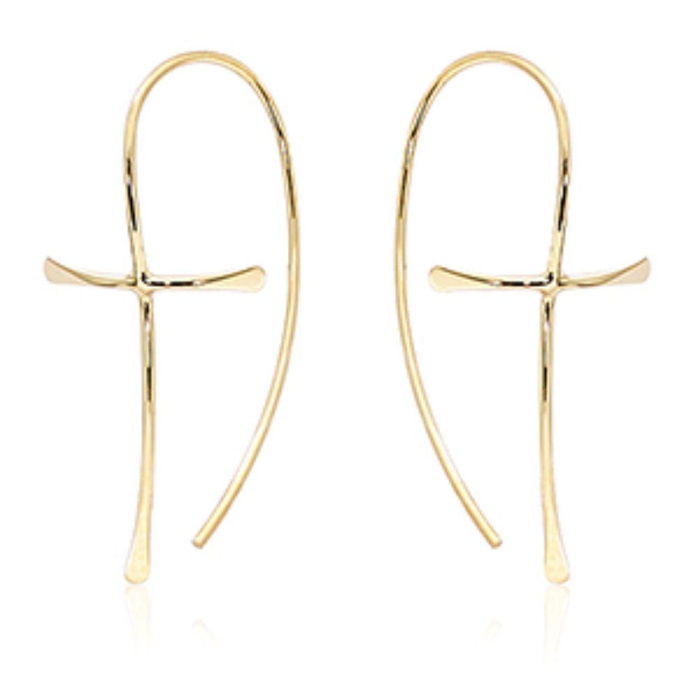 14k Gold Cross Threader Earrings