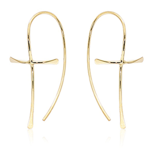14k Gold Cross Threader Earrings