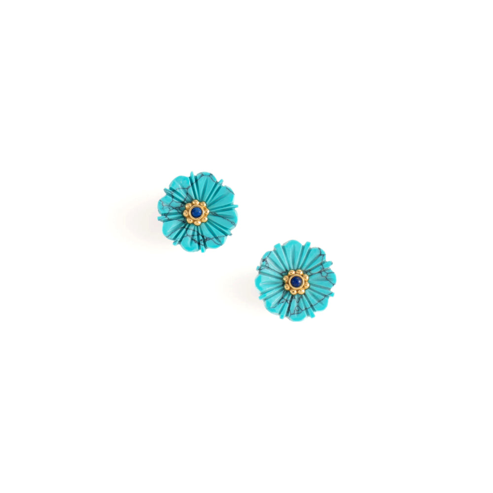 Anabel Aram Milos Carved Stone Flower Stud Earrings
