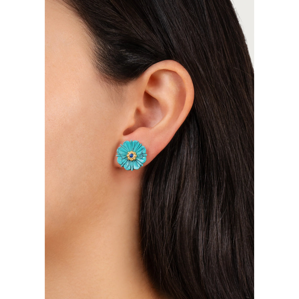 Anabel Aram Milos Carved Stone Flower Stud Earrings