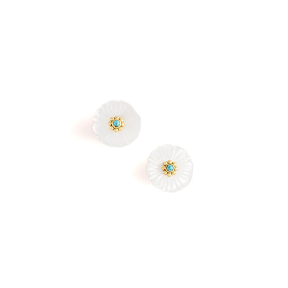 Anabel Aram Milos Carved Stone Flower Stud Earrings