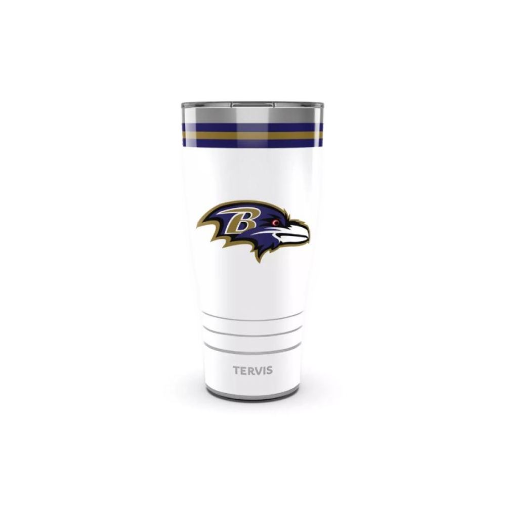 Tervis 30oz tumbler with Baltimore Ravens logo on a white background