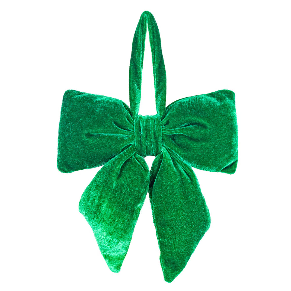A bright green velvet bow 