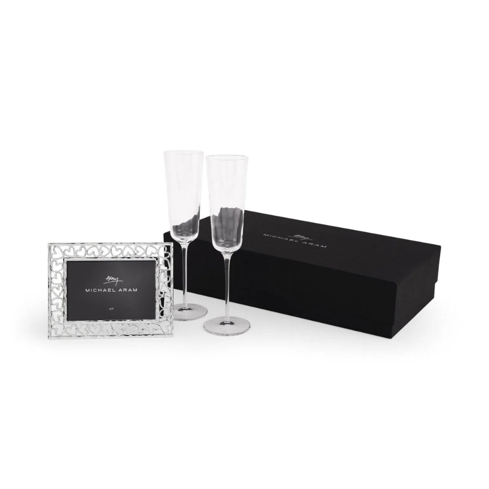 Michael Aram Reflective Champagne Flute & Heart Frame Gift Set