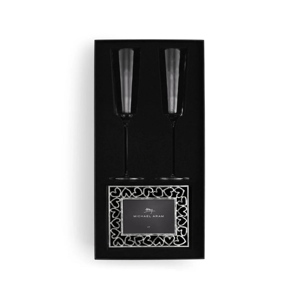 Michael Aram Reflective Champagne Flute & Heart Frame Gift Set