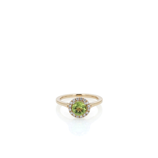 14k Yellow Gold Round Peridot and Diamond Halo Ring