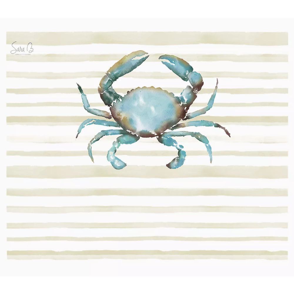 Blue crab illustration on a striped background