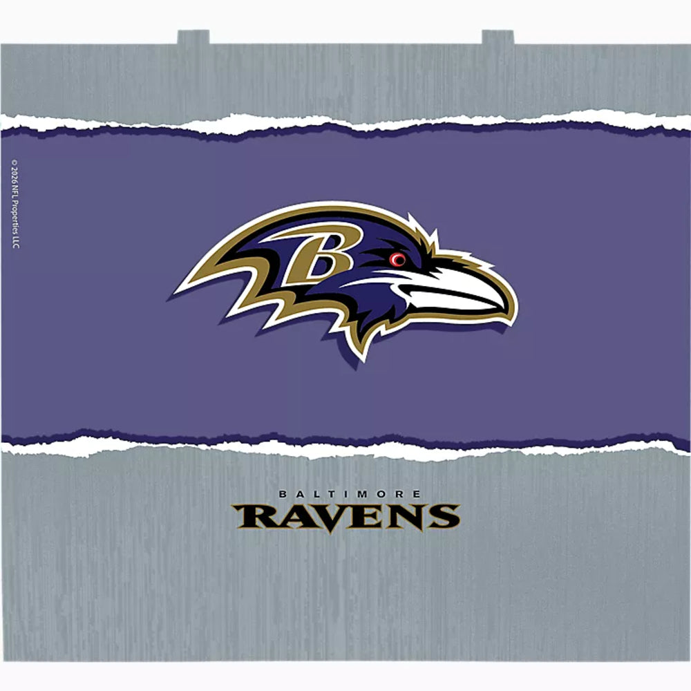 Baltimore Ravens themed wall art featuring a purple central panel with the team logo and a textured gray border at the top and bottom.