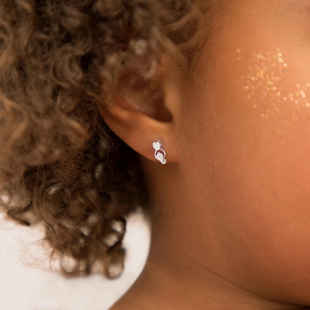 Children's CZ Kitty Friend Earrings