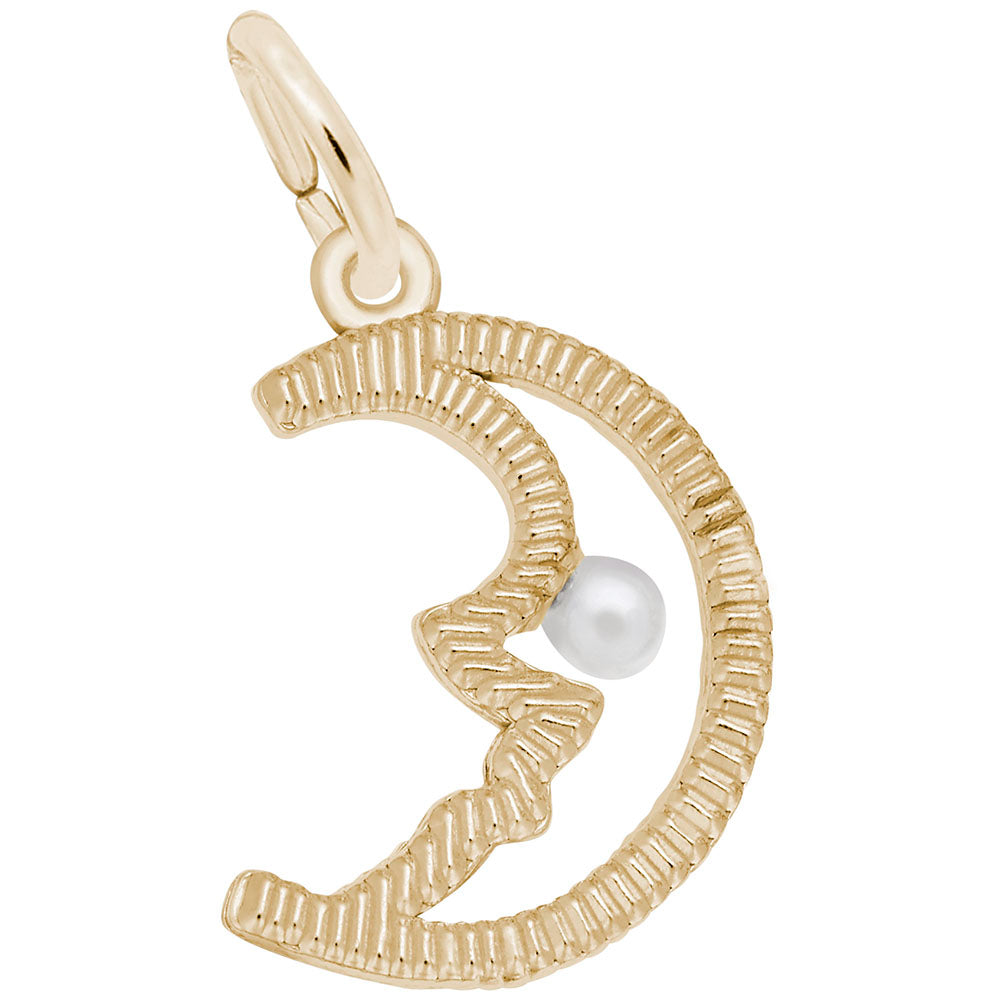 Gold Moon Charm with Pearl