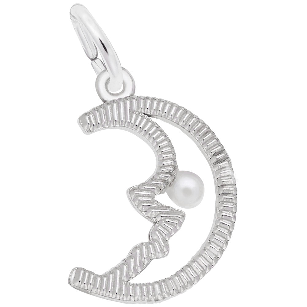 Silver Moon Charm with Pearl