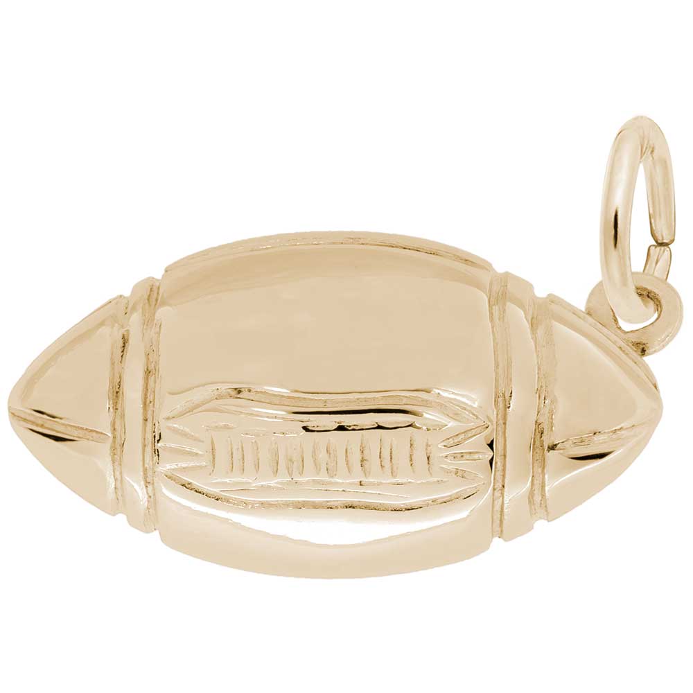 Gold football charm on a white background