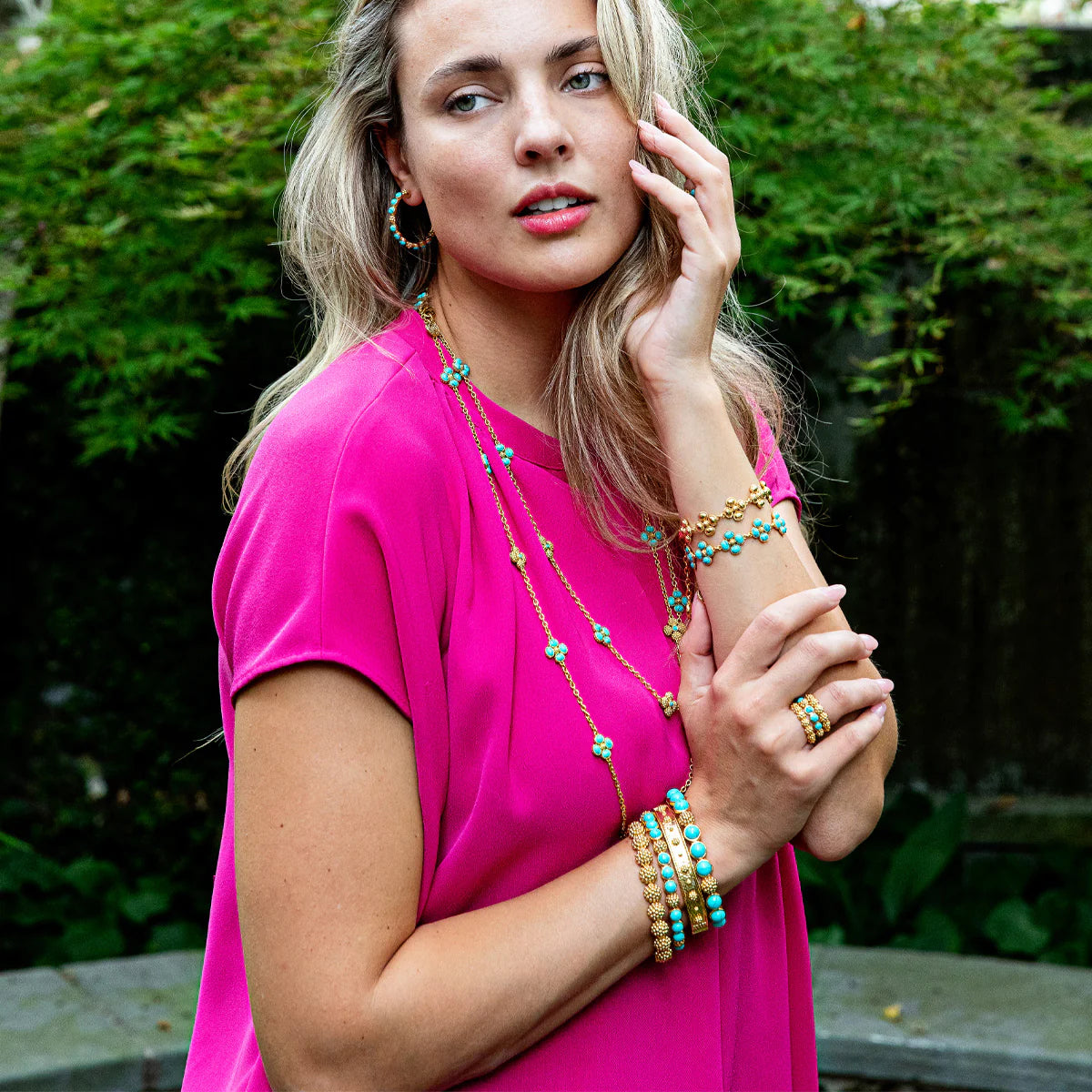 Capucine De Wulf Berry Gem Hinged Bangle - Turquoise