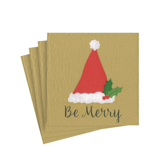 Caspari Be Merry Paper Cocktail Napkins in Gold - Set of 20
