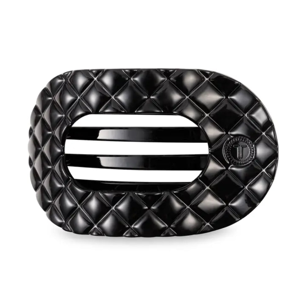 TELETIES Jet Black Quilted Flat Round Hair Clip