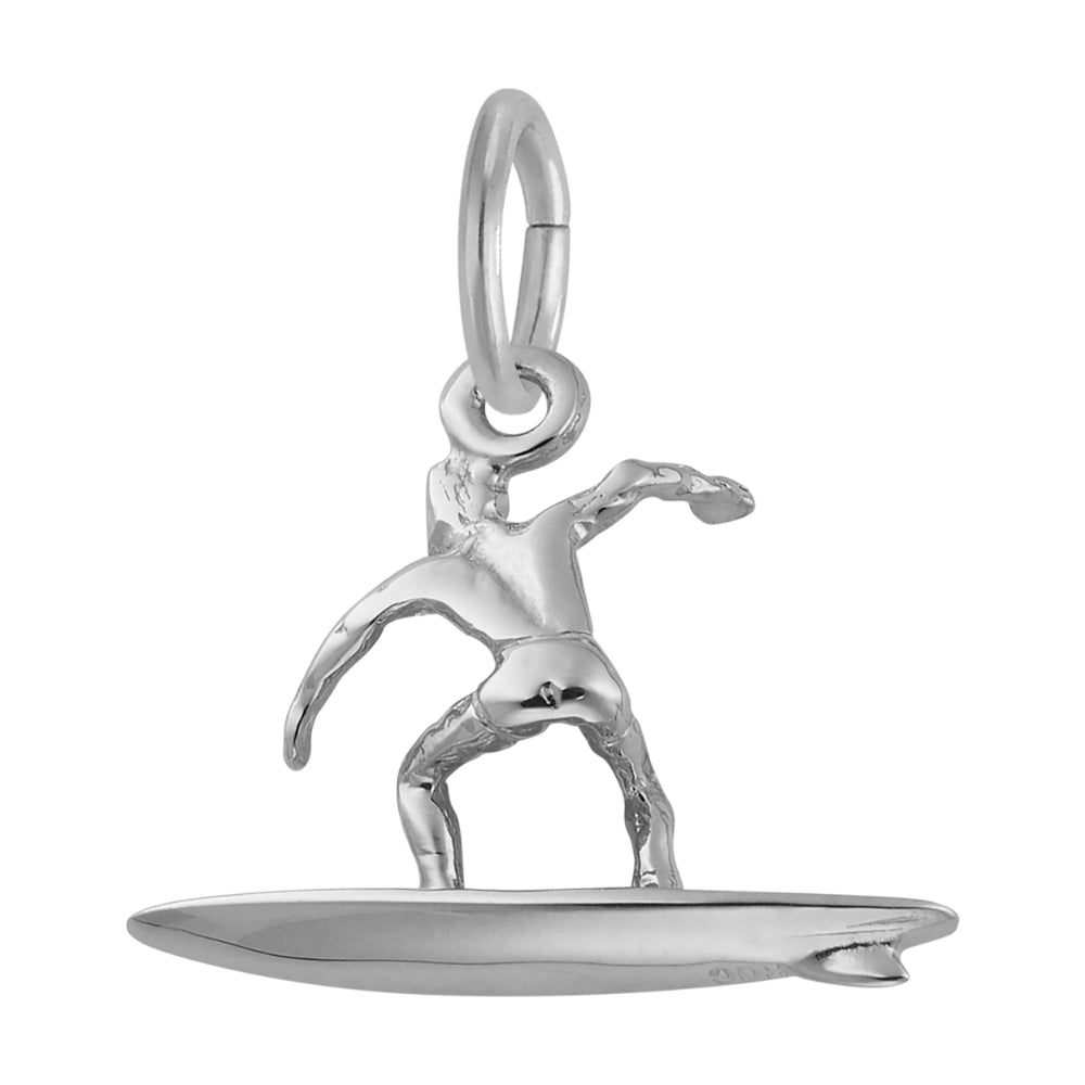 Silver surfer charm facing left, on a white background
