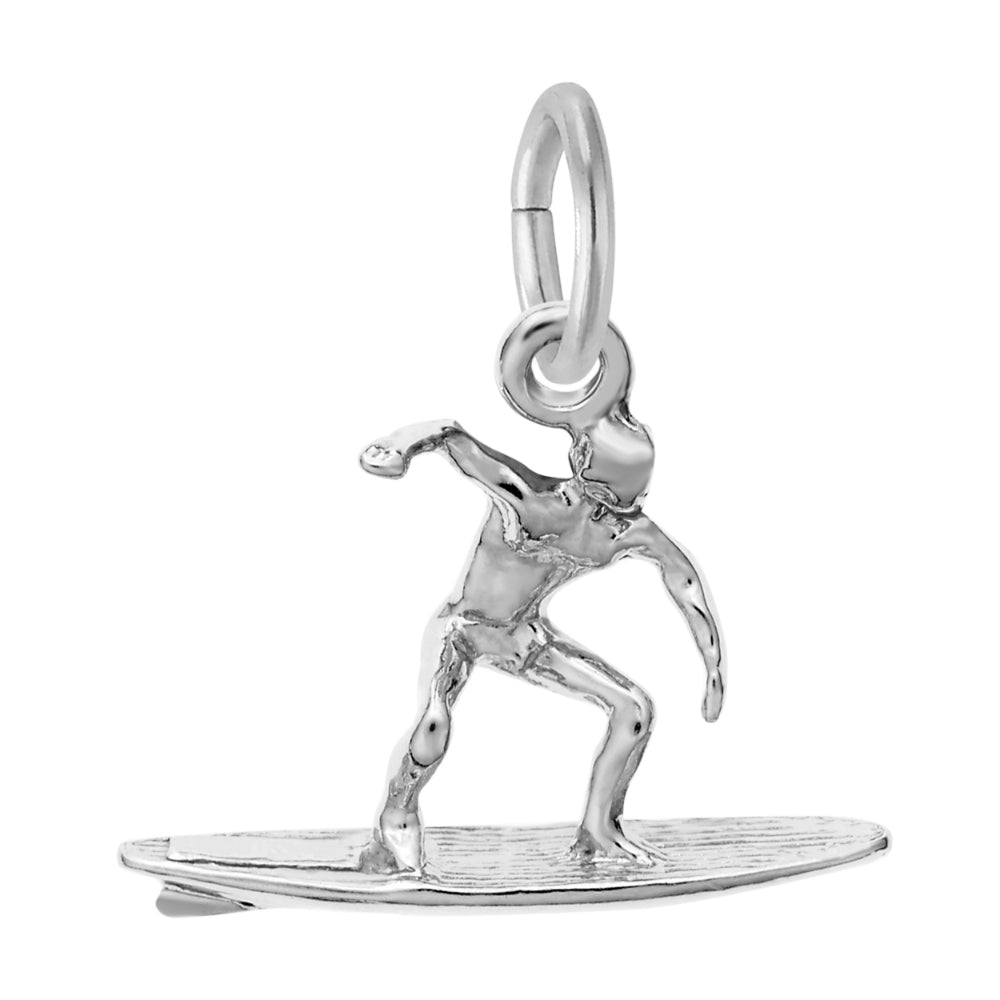 Silver surfer charm facing right, on a white background