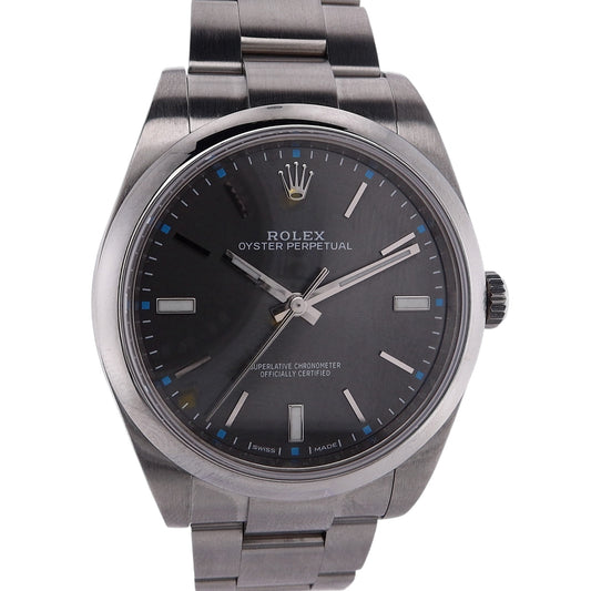 Estate Rolex Stainless Steel OP Dark Rhodium Dial 114300 Comes With Box And Card C.2017