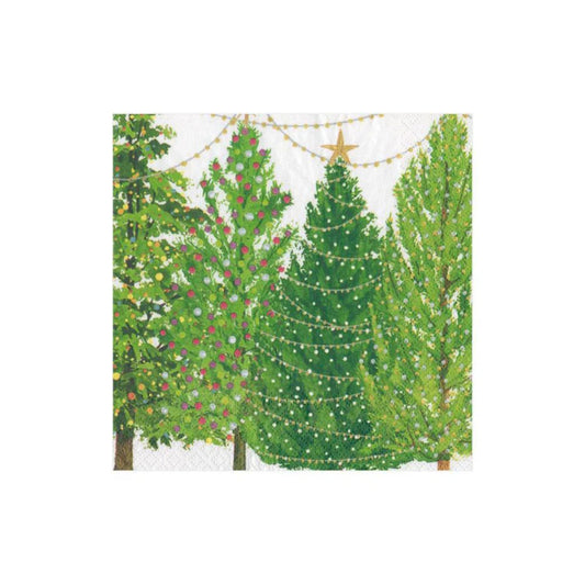 Caspari Christmas Trees with Lights Paper Cocktail Napkins - Pack of 20