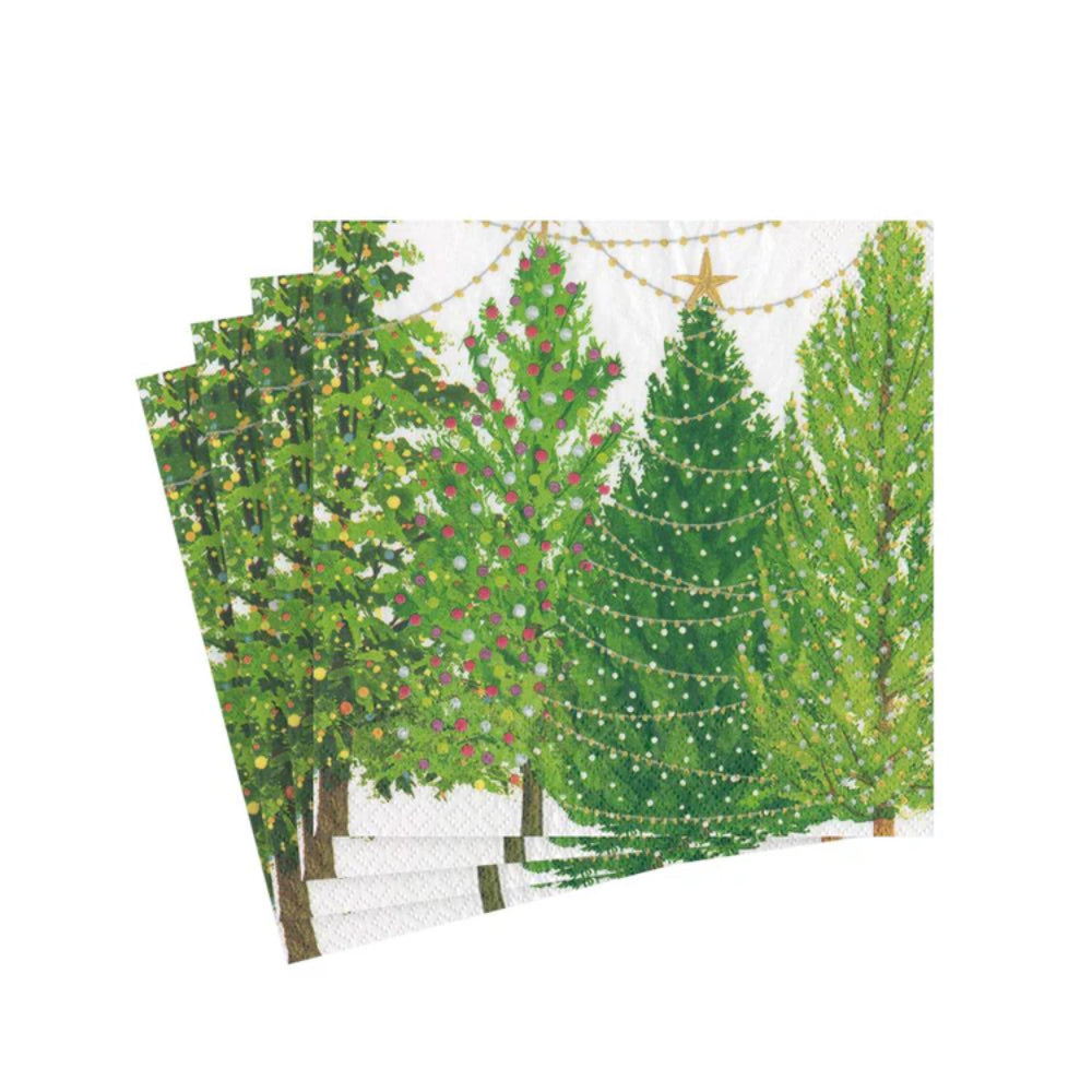 Caspari Christmas Trees with Lights Paper Cocktail Napkins - Pack of 20