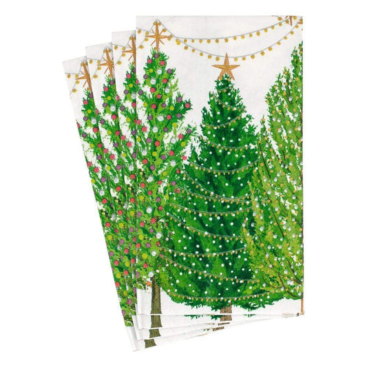 Caspari Christmas Trees with Lights Paper Guest Towel Napkins - Package of 15