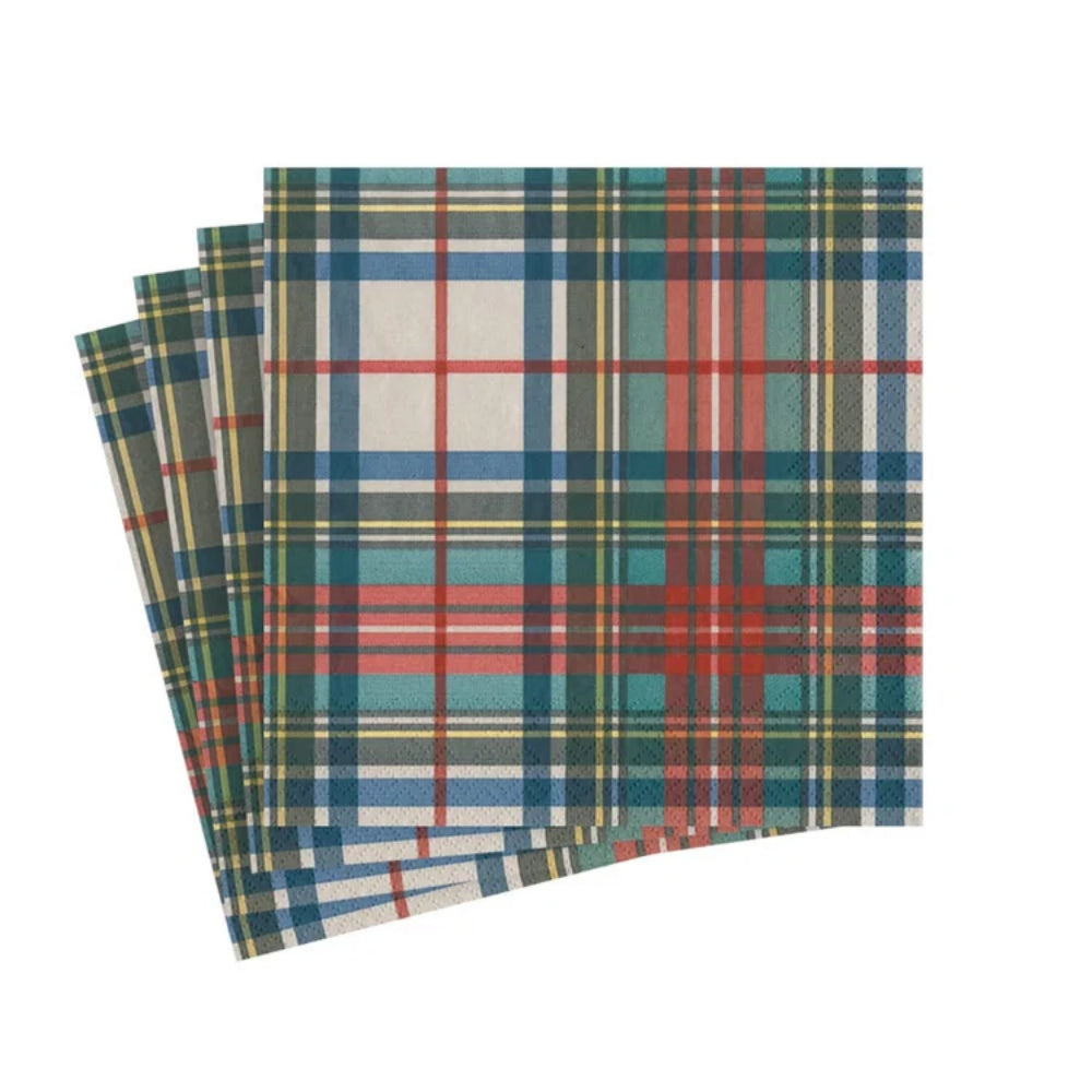 Set of plaid placemats with a colorful pattern on a white background