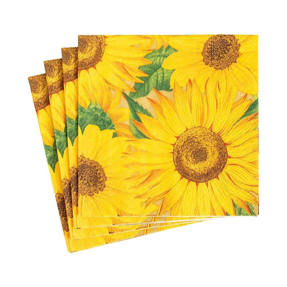 Caspari Sunflowers Paper Cocktail Napkins - Set of 20