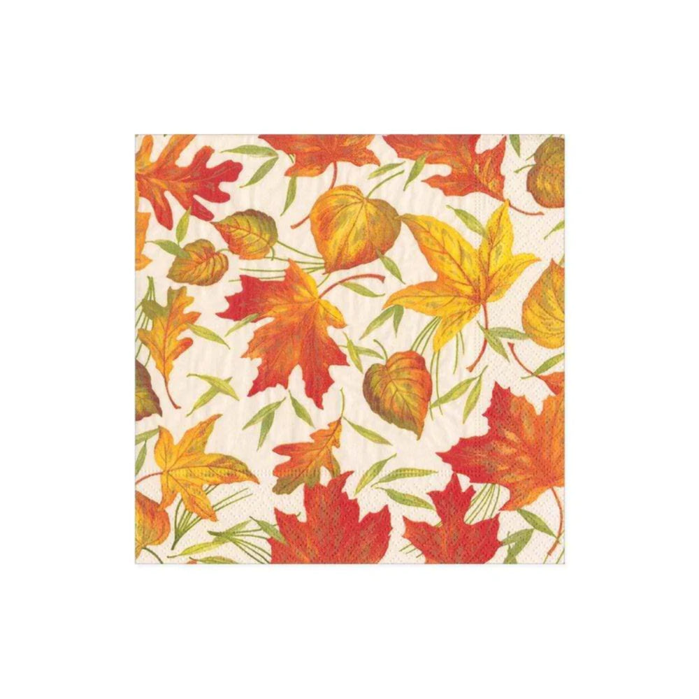 Caspari Woodland Leaves Ivory Paper Cocktail Napkins - Set of 20