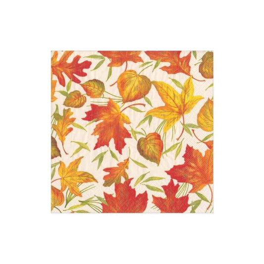 Caspari Woodland Leaves Ivory Paper Cocktail Napkins - Set of 20